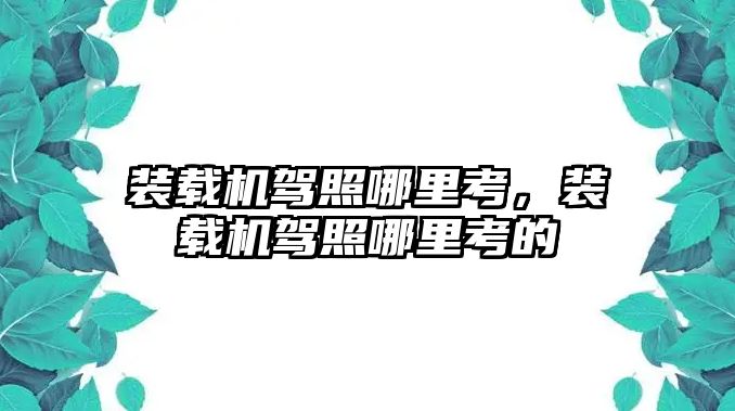 裝載機駕照哪里考，裝載機駕照哪里考的