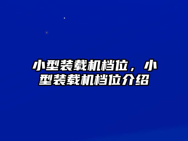 小型裝載機檔位，小型裝載機檔位介紹