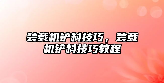 裝載機鏟料技巧，裝載機鏟料技巧教程