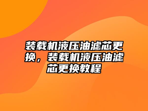 裝載機(jī)液壓油濾芯更換，裝載機(jī)液壓油濾芯更換教程