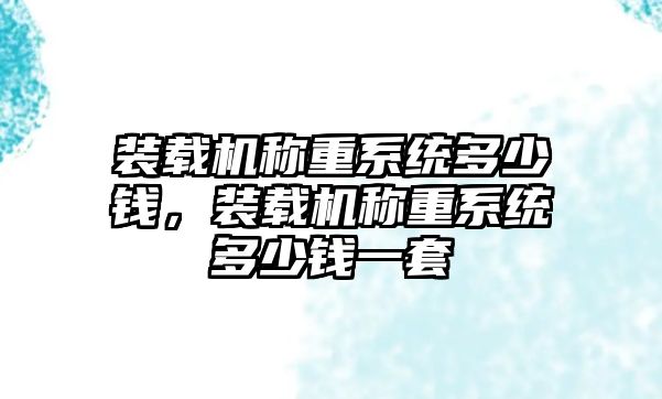 裝載機(jī)稱重系統(tǒng)多少錢，裝載機(jī)稱重系統(tǒng)多少錢一套