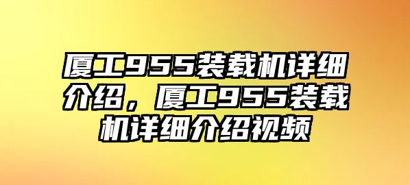 廈工955裝載機詳細介紹，廈工955裝載機詳細介紹視頻