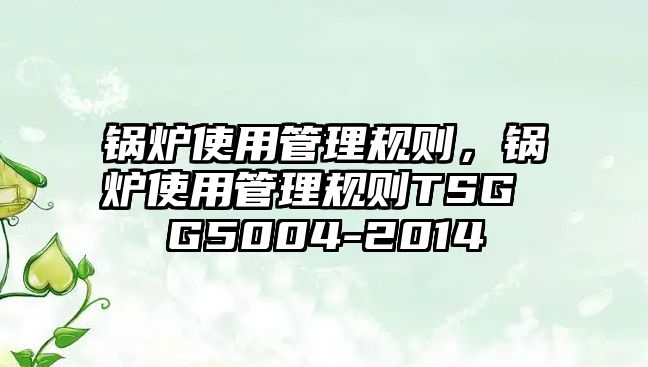 鍋爐使用管理規(guī)則，鍋爐使用管理規(guī)則TSG G5004-2014