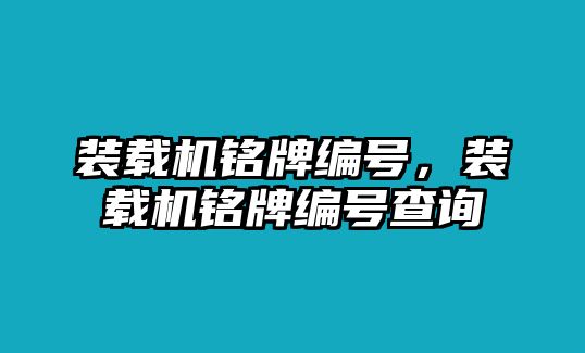 裝載機(jī)銘牌編號，裝載機(jī)銘牌編號查詢