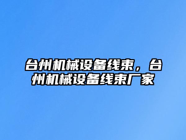 臺州機械設(shè)備線束，臺州機械設(shè)備線束廠家