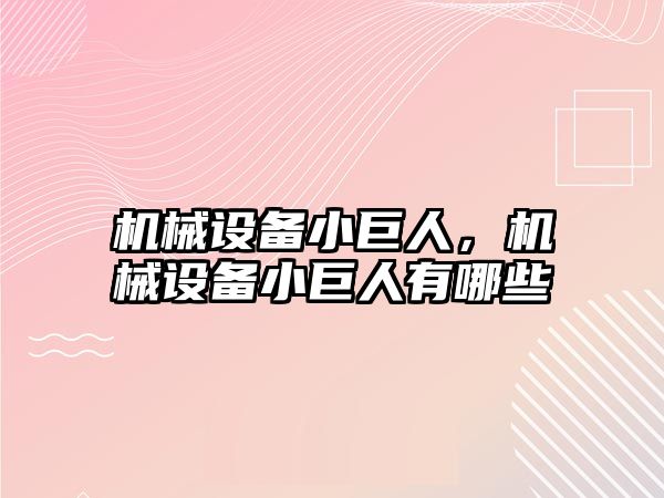 機械設備小巨人，機械設備小巨人有哪些