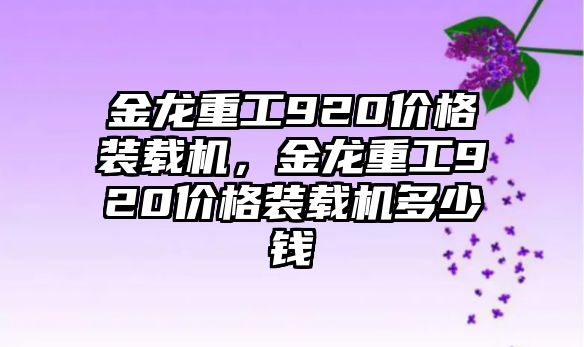 金龍重工920價格裝載機，金龍重工920價格裝載機多少錢