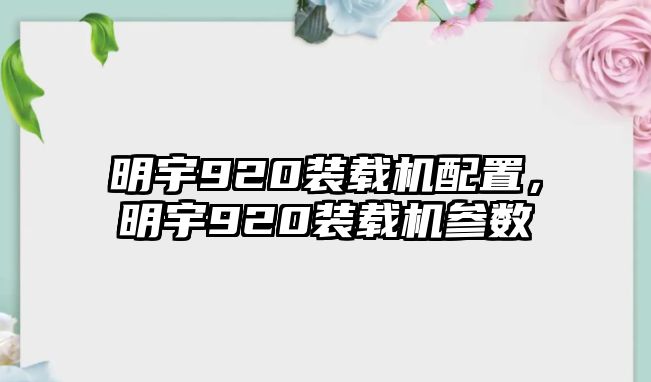 明宇920裝載機配置，明宇920裝載機參數(shù)