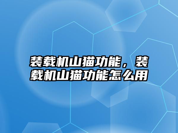 裝載機山貓功能，裝載機山貓功能怎么用