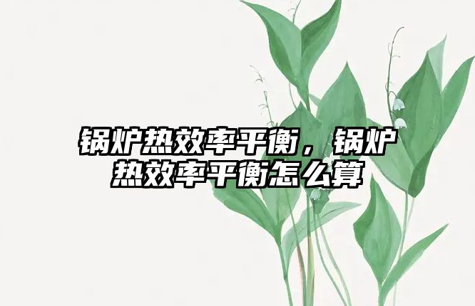 鍋爐熱效率平衡，鍋爐熱效率平衡怎么算