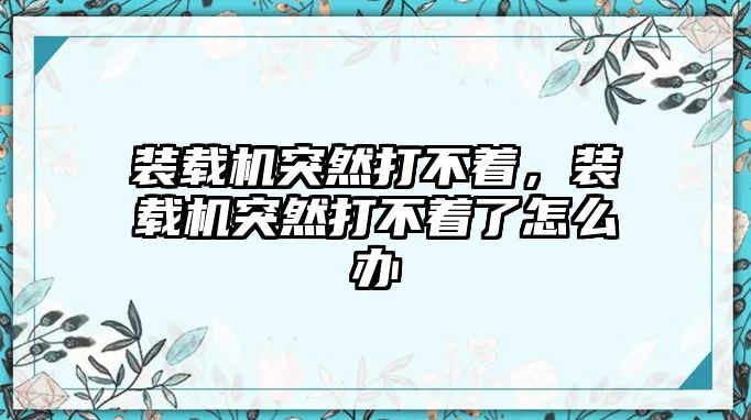 裝載機(jī)突然打不著，裝載機(jī)突然打不著了怎么辦