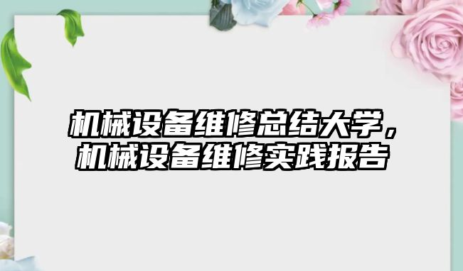 機械設(shè)備維修總結(jié)大學(xué)，機械設(shè)備維修實踐報告