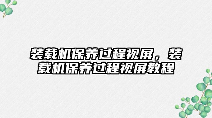 裝載機(jī)保養(yǎng)過程視屏，裝載機(jī)保養(yǎng)過程視屏教程