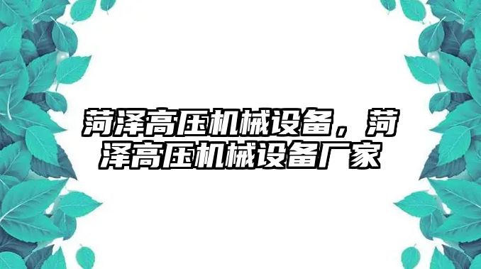 菏澤高壓機械設(shè)備，菏澤高壓機械設(shè)備廠家