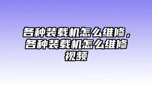 各種裝載機(jī)怎么維修，各種裝載機(jī)怎么維修視頻