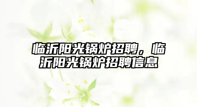 臨沂陽光鍋爐招聘，臨沂陽光鍋爐招聘信息