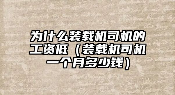 為什么裝載機(jī)司機(jī)的工資低（裝載機(jī)司機(jī)一個(gè)月多少錢(qián)）