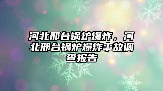 河北邢臺鍋爐爆炸，河北邢臺鍋爐爆炸事故調(diào)查報告