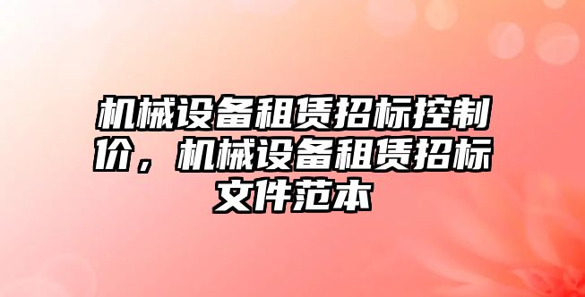 機械設備租賃招標控制價，機械設備租賃招標文件范本