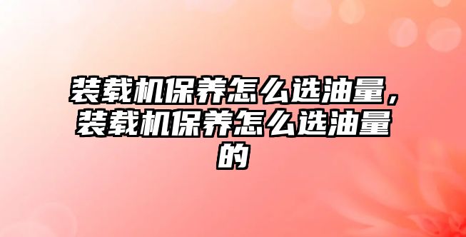 裝載機(jī)保養(yǎng)怎么選油量，裝載機(jī)保養(yǎng)怎么選油量的