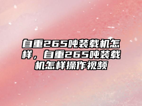 自重265噸裝載機怎樣，自重265噸裝載機怎樣操作視頻