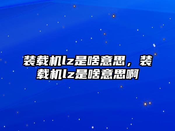 裝載機lz是啥意思，裝載機lz是啥意思啊