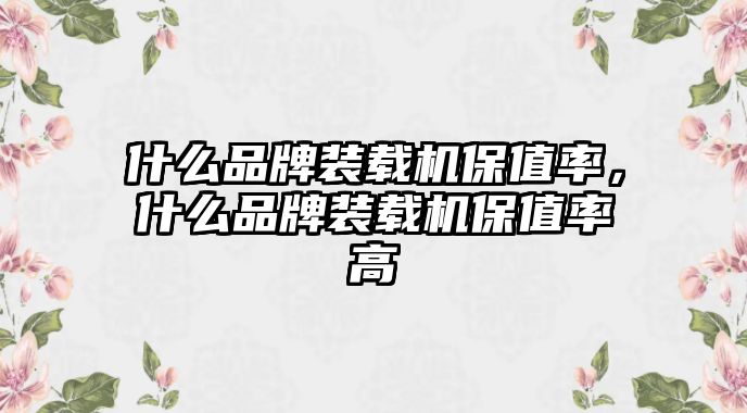 什么品牌裝載機保值率，什么品牌裝載機保值率高