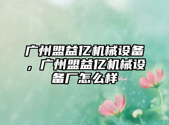 廣州盟益億機械設備，廣州盟益億機械設備廠怎么樣