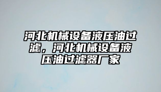 河北機械設(shè)備液壓油過濾，河北機械設(shè)備液壓油過濾器廠家