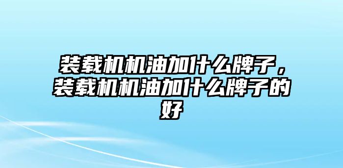 裝載機(jī)機(jī)油加什么牌子，裝載機(jī)機(jī)油加什么牌子的好