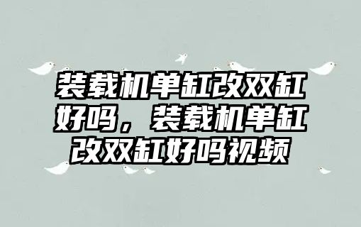 裝載機單缸改雙缸好嗎，裝載機單缸改雙缸好嗎視頻