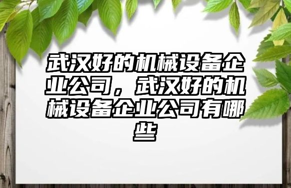 武漢好的機(jī)械設(shè)備企業(yè)公司，武漢好的機(jī)械設(shè)備企業(yè)公司有哪些