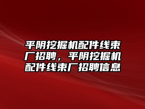 平陰挖掘機配件線束廠招聘，平陰挖掘機配件線束廠招聘信息