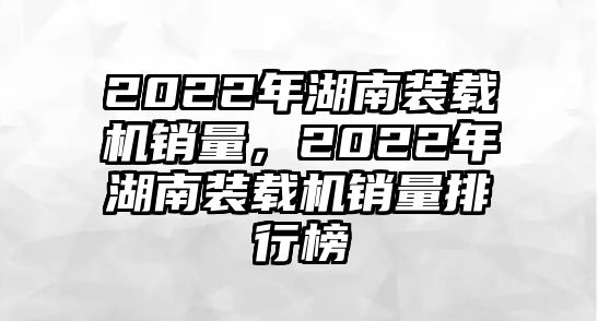 2022年湖南裝載機(jī)銷量，2022年湖南裝載機(jī)銷量排行榜