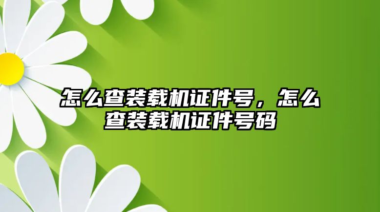 怎么查裝載機證件號，怎么查裝載機證件號碼