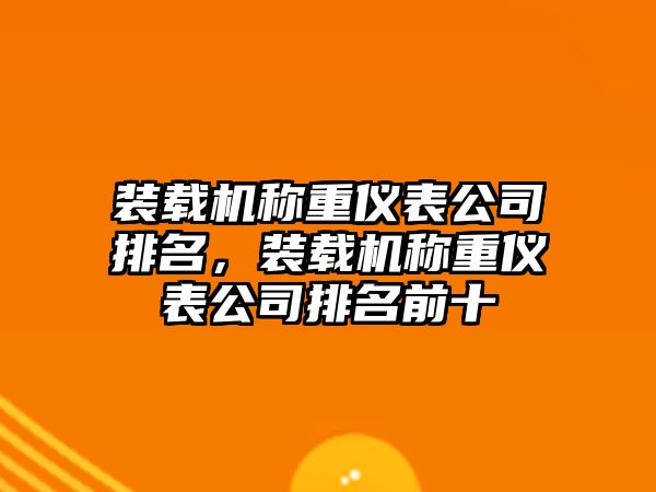 裝載機稱重儀表公司排名，裝載機稱重儀表公司排名前十