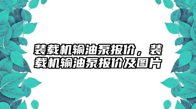 裝載機輸油泵報價，裝載機輸油泵報價及圖片