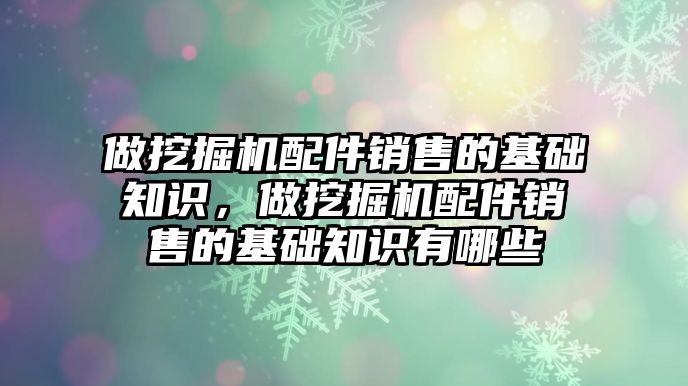 做挖掘機配件銷售的基礎(chǔ)知識，做挖掘機配件銷售的基礎(chǔ)知識有哪些