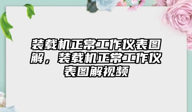 裝載機(jī)正常工作儀表圖解，裝載機(jī)正常工作儀表圖解視頻