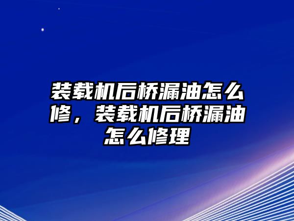 裝載機(jī)后橋漏油怎么修，裝載機(jī)后橋漏油怎么修理