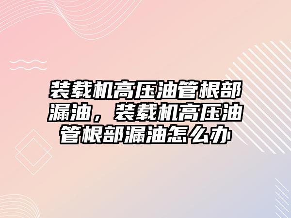 裝載機高壓油管根部漏油，裝載機高壓油管根部漏油怎么辦