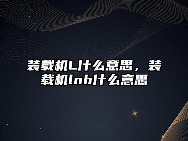 裝載機L什么意思，裝載機lnh什么意思