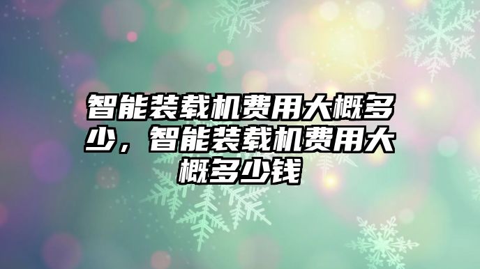 智能裝載機費用大概多少，智能裝載機費用大概多少錢