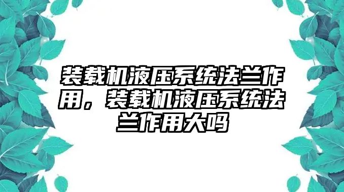 裝載機液壓系統(tǒng)法蘭作用，裝載機液壓系統(tǒng)法蘭作用大嗎