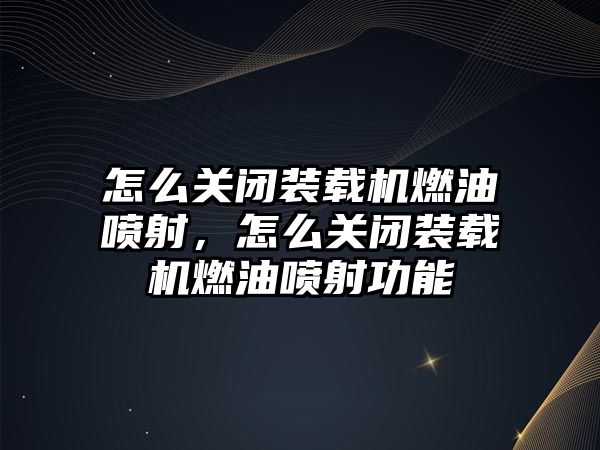 怎么關閉裝載機燃油噴射，怎么關閉裝載機燃油噴射功能