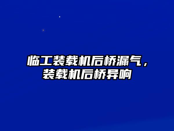 臨工裝載機(jī)后橋漏氣，裝載機(jī)后橋異響