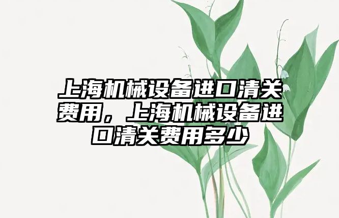 上海機械設備進口清關費用，上海機械設備進口清關費用多少