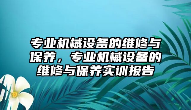 專業(yè)機械設備的維修與保養(yǎng)，專業(yè)機械設備的維修與保養(yǎng)實訓報告