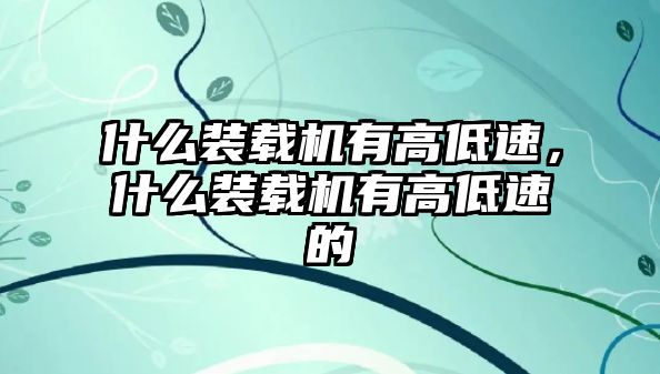 什么裝載機(jī)有高低速，什么裝載機(jī)有高低速的