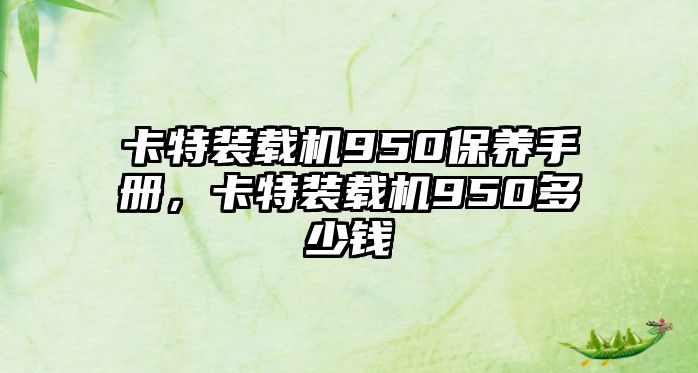 卡特裝載機950保養(yǎng)手冊，卡特裝載機950多少錢